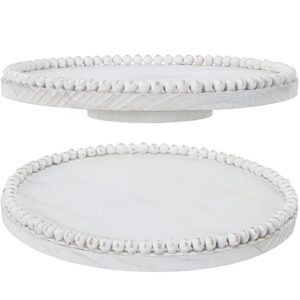 white beaded lazy susan wooden kitchen turntable round spinning lazy susan organizer wood lazy susan turntable 360 degrees rotating lazy susan for table pantry cabinet tray stand (12 inches)