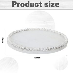 White Beaded Lazy Susan Wooden Kitchen Turntable Round Spinning Lazy Susan Organizer Wood Lazy Susan Turntable 360 Degrees Rotating Lazy Susan for Table Pantry Cabinet Tray Stand (12 Inches)