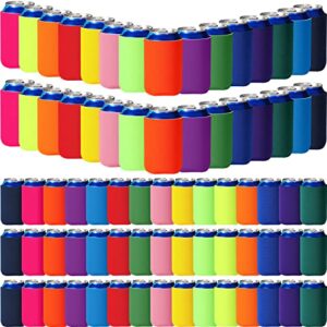 100 pack blank beer can cooler sleeves soft insulated reusable drink cooler bulk collapsible sublimation can cooler sleeves for wedding party supplies, 15 multicolor