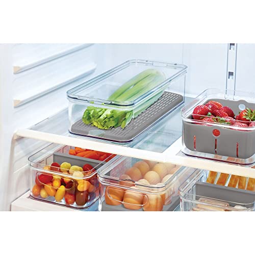 iDesign Crisp Produce Plastic Refrigerator and Modular Stacking Pantry Bin with Lid and Removable Inner Basket, Perfect for Washing Vegetables, Fruit, Lettuce, BPA Free 15.72" x 6.32" x 3.76"