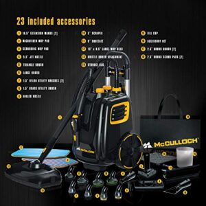 McCulloch MC1385 Deluxe Canister Steam Cleaner with 23 Accessories, Chemical-Free Pressurized Cleaning for Most Floors, Counters, Appliances, Windows, Autos, and More, 1-(Pack), Black