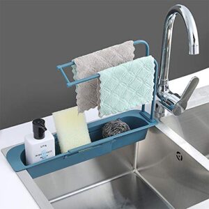 kitchen sink organizer,telescopic sink holder, expandable dish caddy sponge soap drying rack, drain basket tray caddy shelf organizer scrubber and adjustable hanger with towel bar