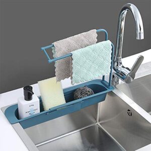 Kitchen Sink Organizer,Telescopic Sink Holder, Expandable Dish Caddy Sponge Soap Drying Rack, Drain Basket Tray Caddy Shelf Organizer Scrubber and Adjustable Hanger with Towel Bar