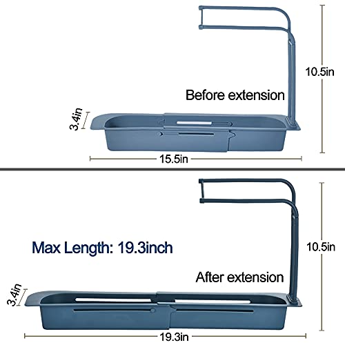 Kitchen Sink Organizer,Telescopic Sink Holder, Expandable Dish Caddy Sponge Soap Drying Rack, Drain Basket Tray Caddy Shelf Organizer Scrubber and Adjustable Hanger with Towel Bar