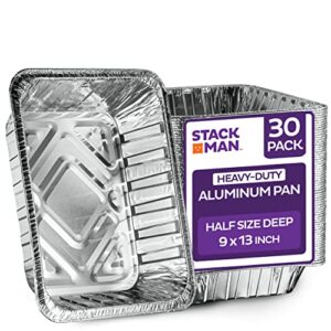 aluminum pans 9×13 disposable foil pans [30-pack] heavy-duty baking pans, half-size deep steam table pans – tin foil pans great for cooking, baking, heating, storing, food prepping by stack man