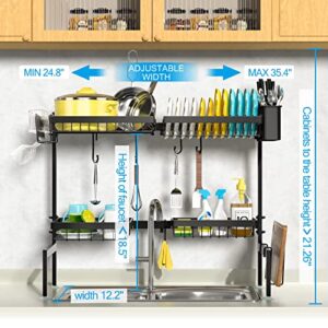 SNSLXH Four Baskets (one More Than Others) Large Sink Rack, 24.8"-35.4",Over The Sink Dish Drying Rack, Two-Tier Large Sink Rack for Kitchen, Retractable and Adjustable, Saving Kitchen Space