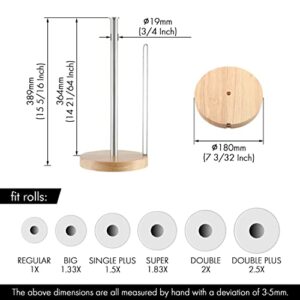 KES Paper Towel Holder Stand for Kitchen Towel Holder Countertop Wooden Base Paper Modern Stainless Steel Brushed Finish, KPH206-2