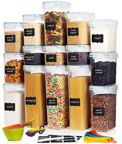 LARGE Airtight Food Storage Containers 30 PC with Lids I Plastic Kitchen & Pantry Organization Containers BPA Free Ideal for Spaghetti, Flour, Rice, Oats, Cereal & Sugar + Marker & Labels