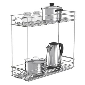 Lepatape Pull Out Cabinet Organizer Cabinet 2-Tier Pull Out Shelves Kitchen Cabinet Organizer (7" W x 21" D x 17" H) Kitchen Organization Slide Out Kitchen Cabinet Storage Shelves Chrome Finish