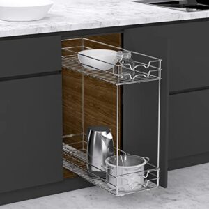 Lepatape Pull Out Cabinet Organizer Cabinet 2-Tier Pull Out Shelves Kitchen Cabinet Organizer (7" W x 21" D x 17" H) Kitchen Organization Slide Out Kitchen Cabinet Storage Shelves Chrome Finish