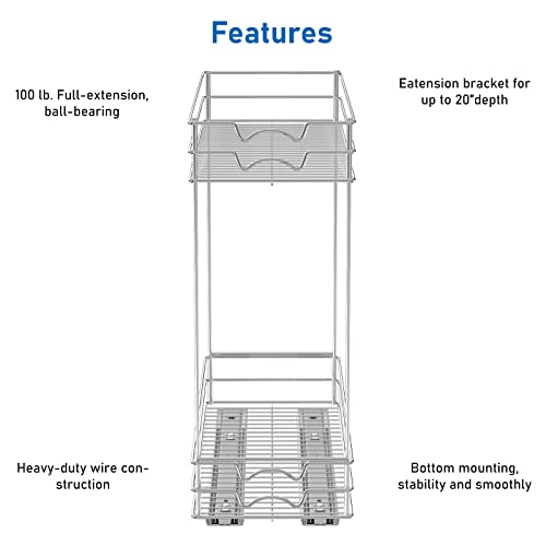 Lepatape Pull Out Cabinet Organizer Cabinet 2-Tier Pull Out Shelves Kitchen Cabinet Organizer (7" W x 21" D x 17" H) Kitchen Organization Slide Out Kitchen Cabinet Storage Shelves Chrome Finish