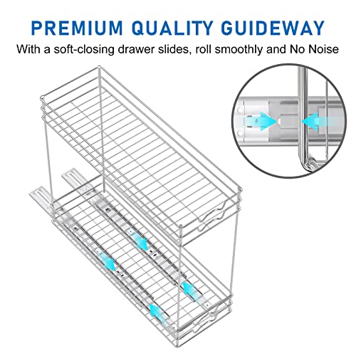 Lepatape Pull Out Cabinet Organizer Cabinet 2-Tier Pull Out Shelves Kitchen Cabinet Organizer (7" W x 21" D x 17" H) Kitchen Organization Slide Out Kitchen Cabinet Storage Shelves Chrome Finish