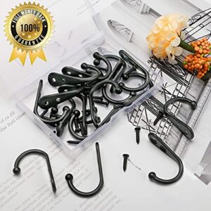 ZAYBOD 15 Pcs Black Wall Mounted Coat Hooks, Hanger Hook with 30 Pieces Screws for Hanging Hat, Towel, Key, Robe, Coats, Scarf, Bag, Cap, Coffee Cup, Mugs