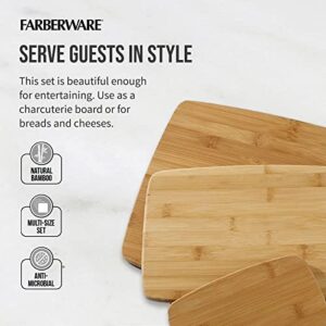 Farberware 3-Piece Kitchen Cutting Board Set, Reversible Chopping Boards for Meal Prep and Serving, Charcuterie Board Set, Wood Cutting Boards, Assorted Sizes, Bamboo