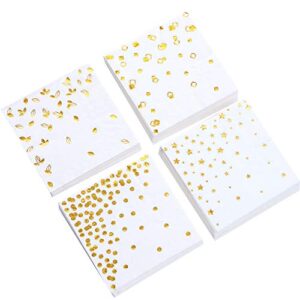 100 PK Gold Napkins - 4 Assorted Designs - 3-Ply Cocktail Napkins Folded 5 x 5 Inches Bar Napkins Disposable Party Napkins Paper Napkins Dinner for Wedding Baby Shower Birthday Graduation 2022