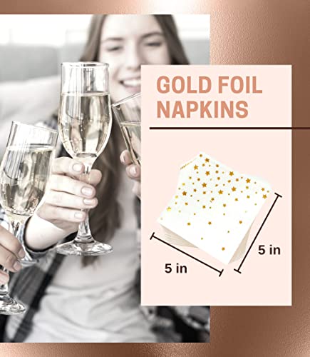 100 PK Gold Napkins - 4 Assorted Designs - 3-Ply Cocktail Napkins Folded 5 x 5 Inches Bar Napkins Disposable Party Napkins Paper Napkins Dinner for Wedding Baby Shower Birthday Graduation 2022