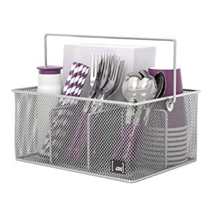 mindspace utensil holder, kitchen condiment organizer and flatware utensil caddy | the mesh collection, silver