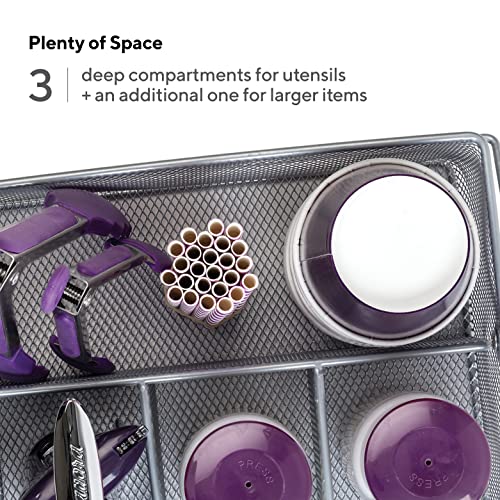 Mindspace Utensil Holder, Kitchen Condiment Organizer and Flatware Utensil Caddy | The Mesh Collection, Silver