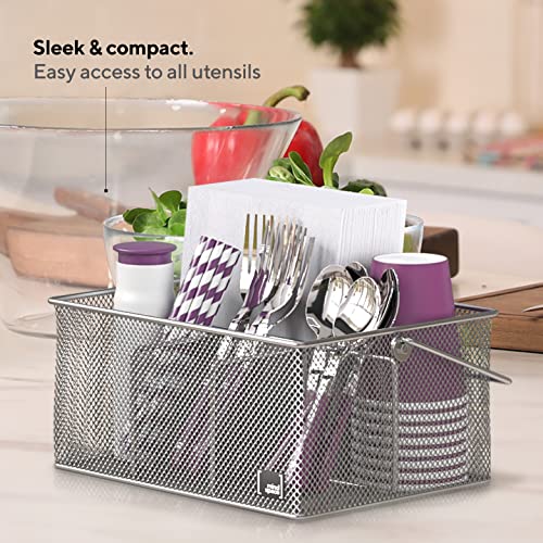 Mindspace Utensil Holder, Kitchen Condiment Organizer and Flatware Utensil Caddy | The Mesh Collection, Silver