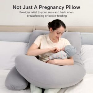 Momcozy Pregnancy Pillows for Sleeping, U Shaped Full Body Pillow for Pregnancy Women with Removable Jersey Cotton Cover, 57 Inch Maternity Pillow, Grey