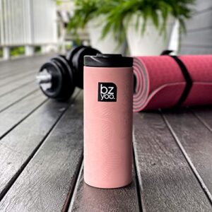 BZYOO Brew 12oz Stainless Vacuum Insulated Skinny Tumbler Coffee Drinking Mug Water Thermal Bottle with Leak Proof Lid for Everyday Use Holiday Gifts (La La Mandala Dusty Pink)