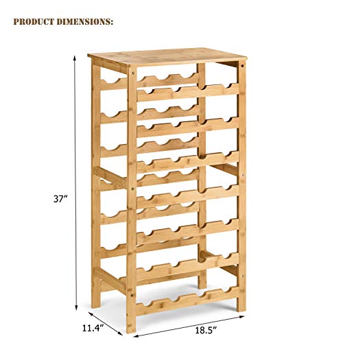 HYNAWIN Bamboo Wine Rack Freestanding Wine Storage Shelf Display Stand Perfect for Home Living Room Kitchen Bar (7 Tiers, 28-Bottles)