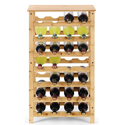 HYNAWIN Bamboo Wine Rack Freestanding Wine Storage Shelf Display Stand Perfect for Home Living Room Kitchen Bar (7 Tiers, 28-Bottles)