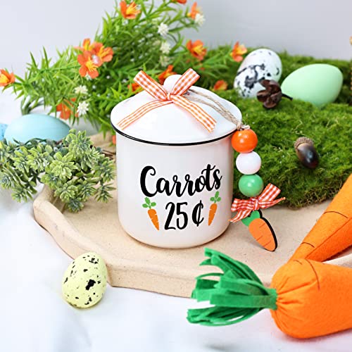 Easter Tiered Tray Decor Ceramic Canister Mini Jar Carrots 25￠ Candy Holder with Lid Orange Buffalo Plaid Bowknot for Cookie Snacks Spring Table Home Kitchen Accessory Holiday Gift Supplies Set of 1