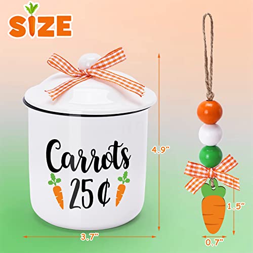 Easter Tiered Tray Decor Ceramic Canister Mini Jar Carrots 25￠ Candy Holder with Lid Orange Buffalo Plaid Bowknot for Cookie Snacks Spring Table Home Kitchen Accessory Holiday Gift Supplies Set of 1