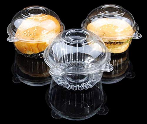 Leoyoubei 100 pieces BPA Free Clear Plastic Single Individual Cupcake Boxes,Muffin Dome Holders Cases Boxes Cups Pods,Clamshell Container Cupcake Holders,Great for Parties or Cake/Muffin Sales