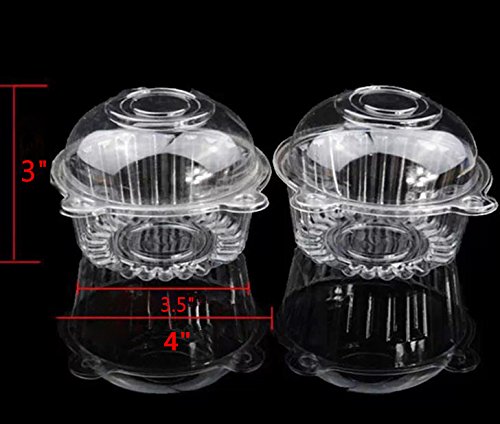 Leoyoubei 100 pieces BPA Free Clear Plastic Single Individual Cupcake Boxes,Muffin Dome Holders Cases Boxes Cups Pods,Clamshell Container Cupcake Holders,Great for Parties or Cake/Muffin Sales