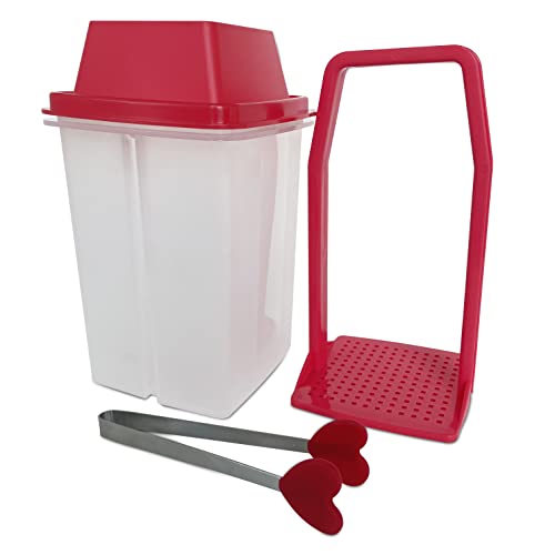 Mwnxia Chilero Jalapenos Jalapeños Pickle Storage Container with Strainer | Pickle Jar with Lifter | BPA-Free Complete with Tong (Red)