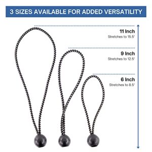 Kotap BB-6B Ball Bungee Cord, Heavy-Duty & Versatile, Indoor & Outdoor, Tarp Tie-Down, Organize & Secure, 6-Inch, Black, 25 Pack