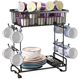 ronanemon mug holder stand, countertop mug tree,capsule storage, coffee mug rack for coffee bar decor accessory & kitchen organizer(matte black)