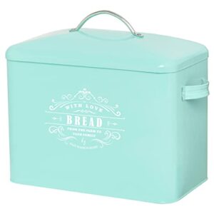 Extra Large Teal Farmhouse Bread Box for Kitchen Countertop - Breadbox Holder Fits 2+ Loaves - Bread Storage Container Bin - Rustic Bread Keeper Vintage Metal Kitchen Decor for Counter(Bread Box)