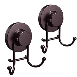 home so suction cup hooks for shower, bathroom, kitchen, glass door, mirror, tile – loofah, towel, coat, bath robe hook holder for hanging up to 15 lbs – rustproof bronze stainless steel (2-pack)