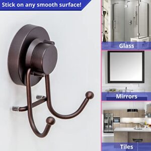 HOME SO Suction Cup Hooks for Shower, Bathroom, Kitchen, Glass Door, Mirror, Tile – Loofah, Towel, Coat, Bath Robe Hook Holder for Hanging up to 15 lbs – Rustproof Bronze Stainless Steel (2-Pack)