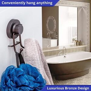 HOME SO Suction Cup Hooks for Shower, Bathroom, Kitchen, Glass Door, Mirror, Tile – Loofah, Towel, Coat, Bath Robe Hook Holder for Hanging up to 15 lbs – Rustproof Bronze Stainless Steel (2-Pack)