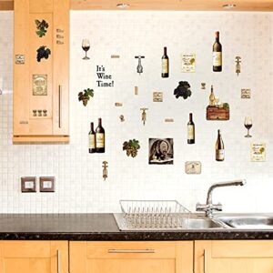 8 Sheets Wine Bottle Kitchen Wall Decals Grape Fruit Wall Stickers Wine Kitchen Decor Wine Tasting Stickers Peel and Murals for Kitchen Dining Living Room Bar Restaurant