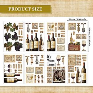 8 Sheets Wine Bottle Kitchen Wall Decals Grape Fruit Wall Stickers Wine Kitchen Decor Wine Tasting Stickers Peel and Murals for Kitchen Dining Living Room Bar Restaurant