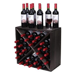 fdhuijia wine rack cabinet countertop wooden stackable storage retro cube 24 bottles freestanding floor wine holder stand (black)