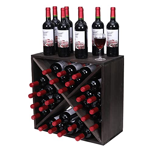 FDHUIJIA Wine Rack Cabinet countertop Wooden Stackable Storage Retro Cube 24 Bottles freestanding Floor Wine Holder Stand (Black)