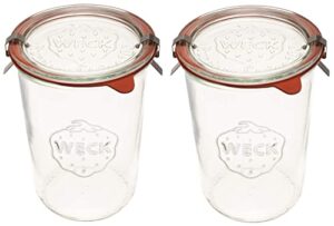 weck canning jars 743 – mold jars made of transparent glass – eco-friendly – storage for food, yogurt with air tight seal and lid – 3/4 liter tall jars set – set of (2 jars)