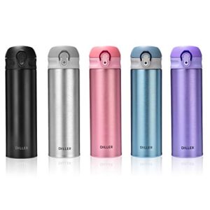 diller insulated coffee travel mug – 17oz vacuum insulated water bottle, thermal vacuum drink flask keeps 24 hours cold & 12 hours hot (purple, 17 oz)