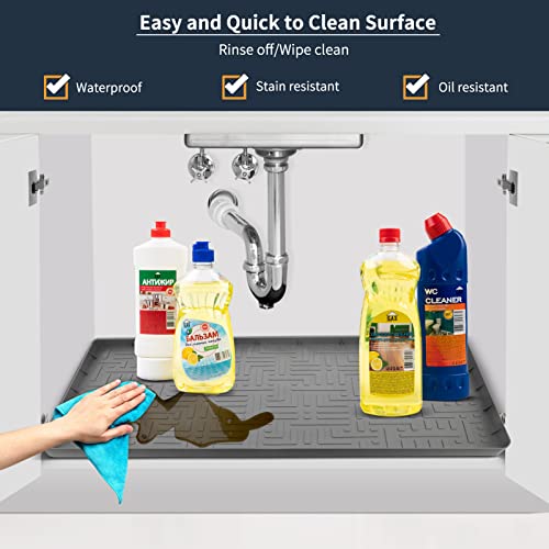 Punvot Under Sink Mat for Kitchen Waterproof, 34" x 22" Kitchen Mat Washable, Non-Slip Silicone Under Sink Liner Drip Tray for Kitchen & Bathroom Sink Cabinet Liner - Under Sink Organizers and Storage