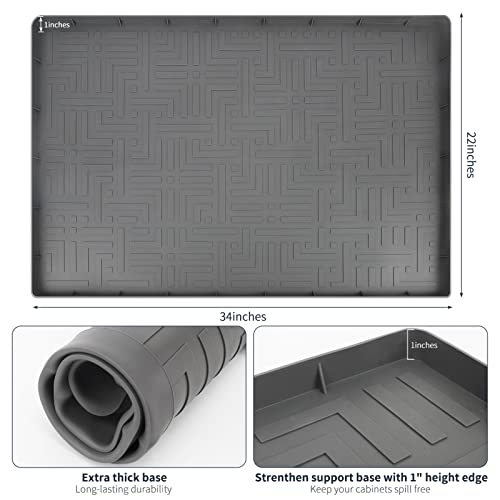 Punvot Under Sink Mat for Kitchen Waterproof, 34" x 22" Kitchen Mat Washable, Non-Slip Silicone Under Sink Liner Drip Tray for Kitchen & Bathroom Sink Cabinet Liner - Under Sink Organizers and Storage