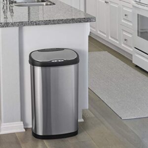 Ninestars DZT-50-13 Automatic Touchless Motion Sensor Oval Trash Can with Black Top, 13 gallon/50 L, Stainless Steel