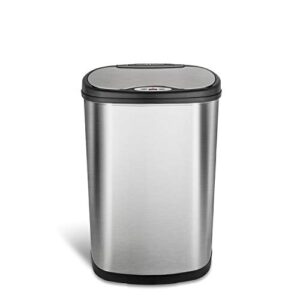 Ninestars DZT-50-13 Automatic Touchless Motion Sensor Oval Trash Can with Black Top, 13 gallon/50 L, Stainless Steel