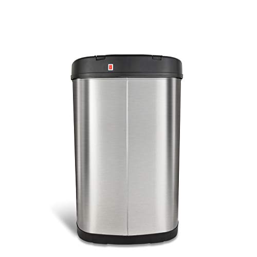 Ninestars DZT-50-13 Automatic Touchless Motion Sensor Oval Trash Can with Black Top, 13 gallon/50 L, Stainless Steel