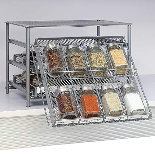 NEX 3 Tier Spice Rack Organizer, Spice Organizer Drawer for Kitchen Cabinet or Countertop, Silver